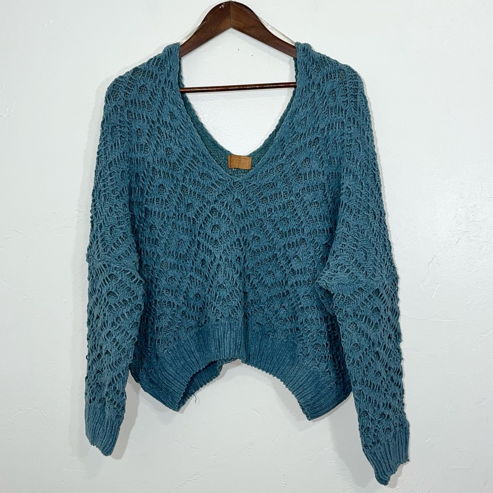 POL Chunky Crochet Knit Off the Shoulder Sweater Size M Teal